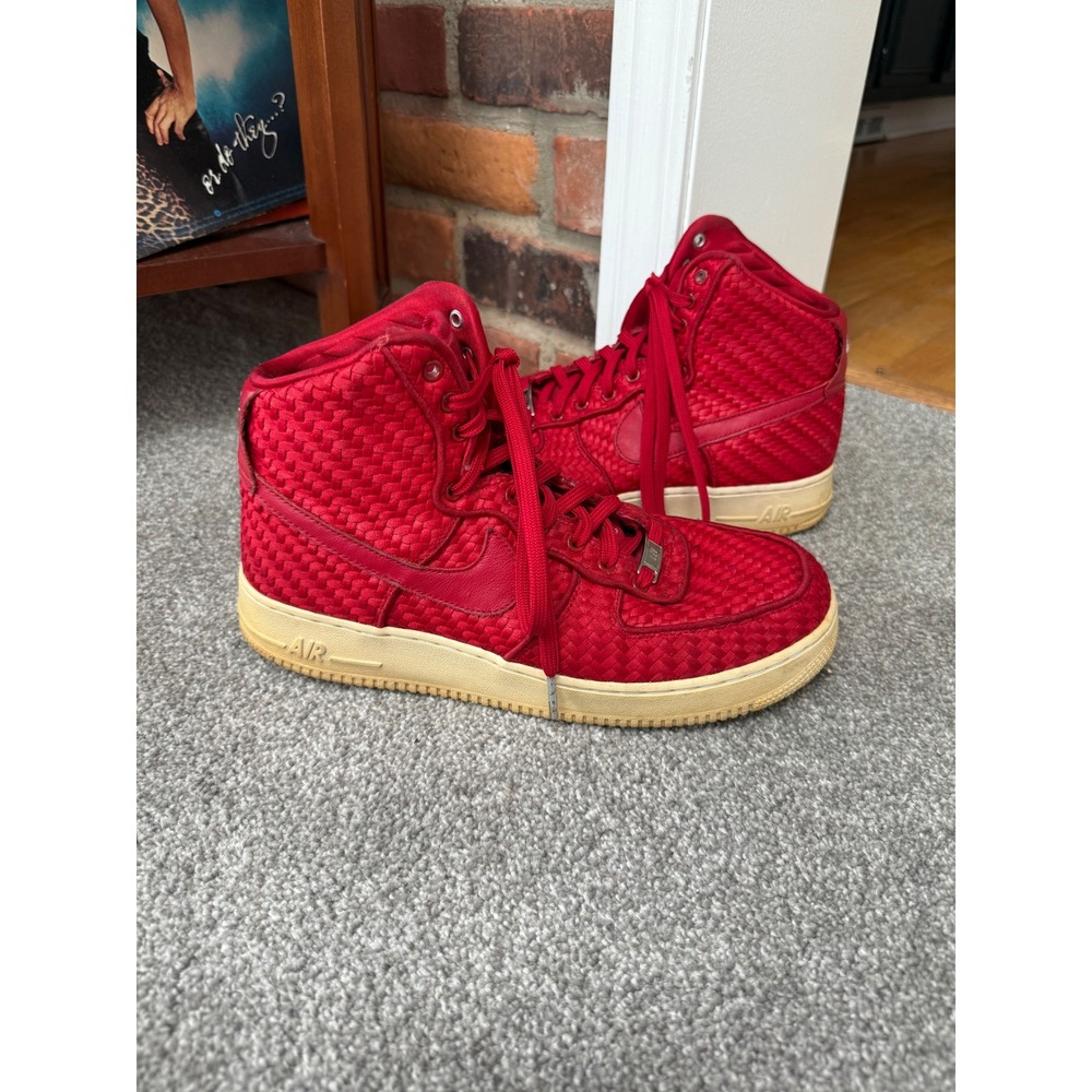 Nike Men's Size 9.5 Air Force 1 High 07 LV8 Woven Shoes Gym Red Custom